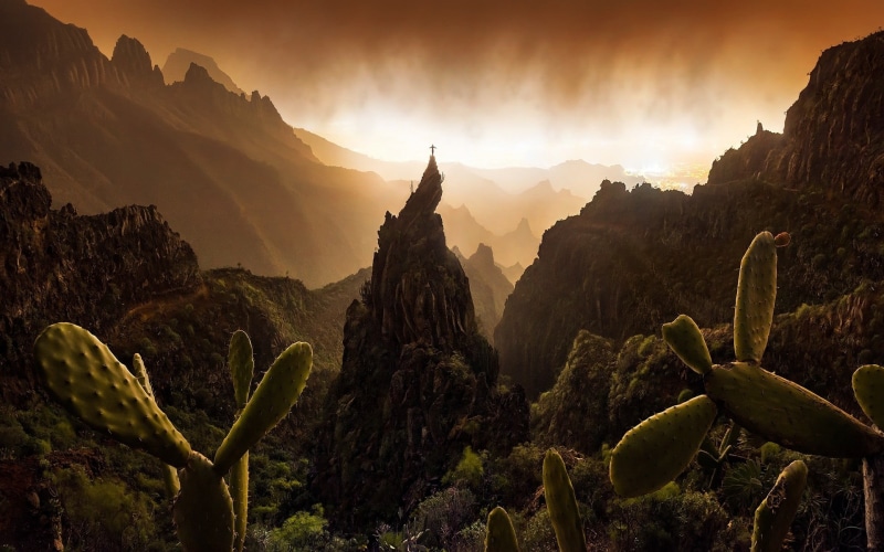 rock - object, mist, 1080P, outdoors, mountain, plant, sunset, Spain, non-urban scene, rock, landscape, Max Rive, travel destinations, scenics - nature