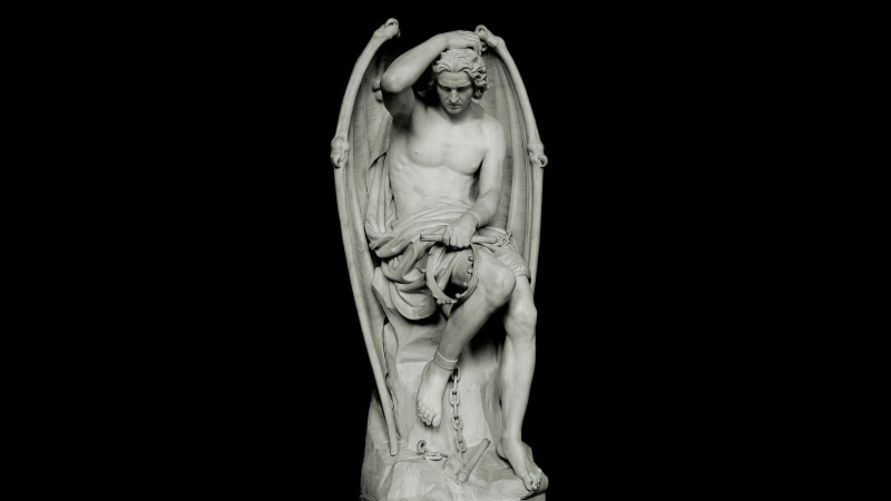 low angle view, art and craft, angel, angle, sky, statue, male likeness, lucifer sculpture guillaume geefs, female likeness, carving - craft product, creativity