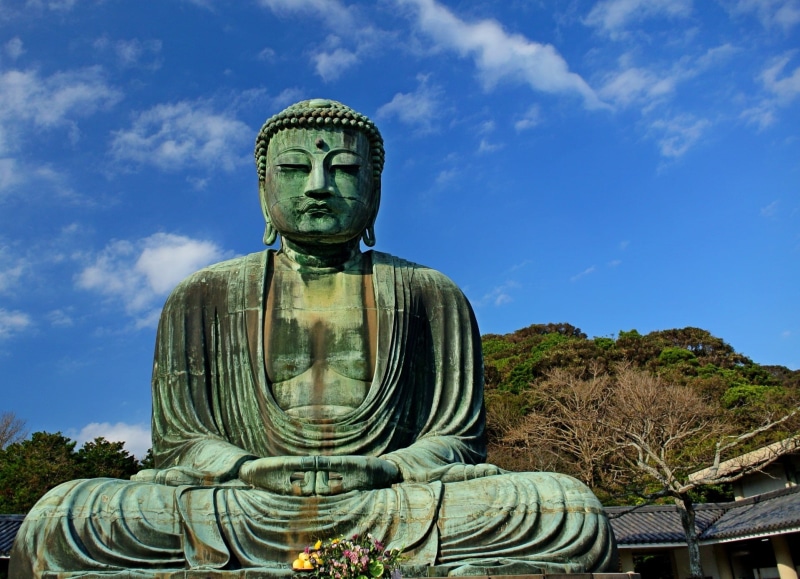 tree, buddhism, buddha, metal work, idol, spirituality, nature, sky, creativity, representation, craft, japan, belief, holy, no people, male likeness, spiritual