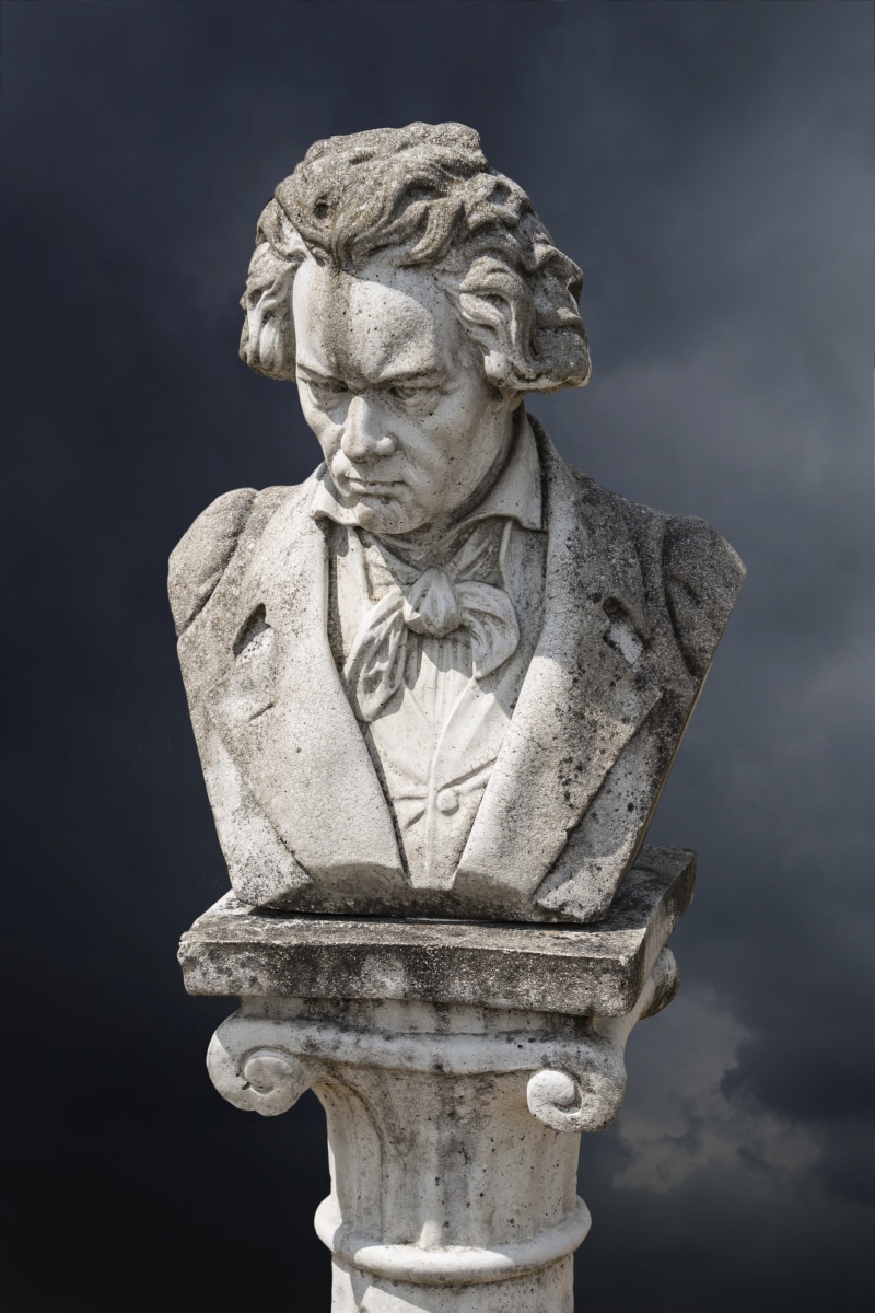 architecture, beethoven, no people, creativity, statue, old, stone material, close-up, figure, sculpture, artwork, face, male likeness, human representation