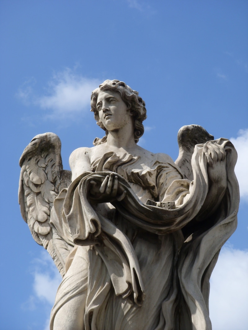 daytime, male likeness, sculpture, 2K, angel, nature, creativity, the past, concrete, no people, history, castel santangelo, art, rome, figure, religion