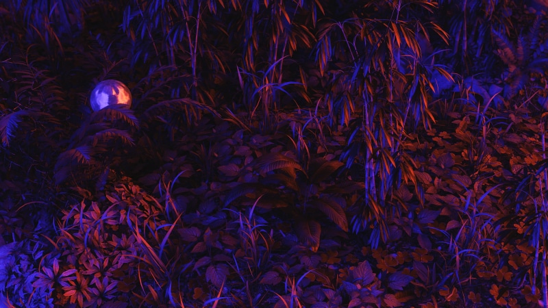 grass, reflects, 3D graphics, digital art, plants, CGI, ball, jungle, 4K, neon lights, fern, neon