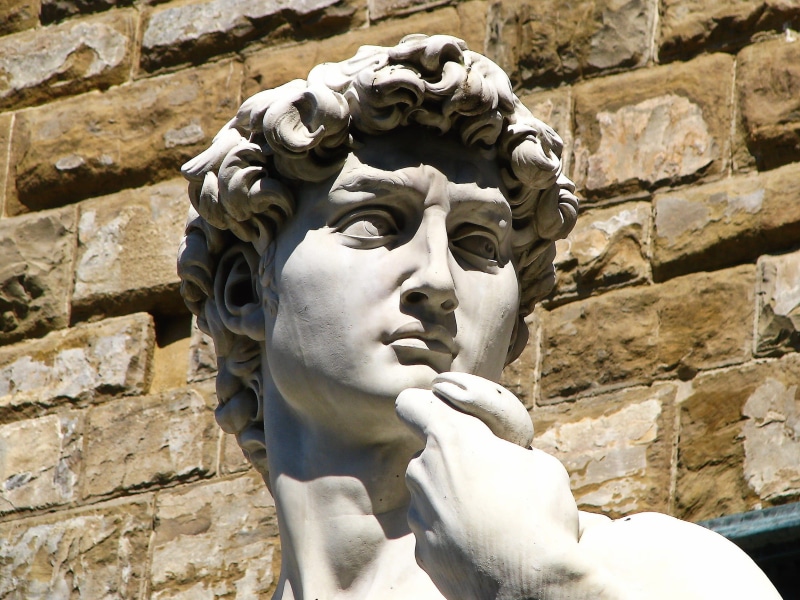 italy, michelangelo, wall, stone wall, low angle view, representation, craft, creativity, david, male likeness, stone material, outdoors, built structure