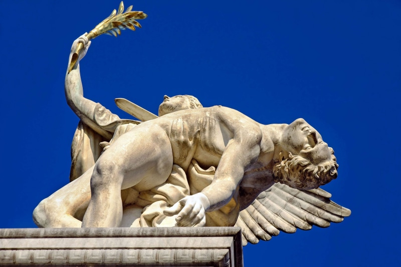 bridge jewelry, figures, creativity, travel destinations, warrior, sky, olympus, history, sculpture, classical style, blue, male likeness, angel, berlin mitte