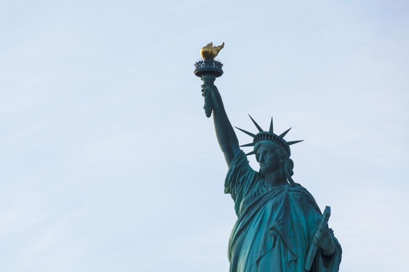 liberty Island, day, america, crown, famous Place, sky, low angle view, representation, freedom, uSA, travel, independence, blue, 5K, manhattan - New York City