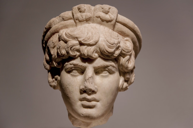 close-up, art, culture, no people, head, roman, hairstyle, male likeness, italy, antique, human representation, hadrian, antinous, ancient, portrait, craft