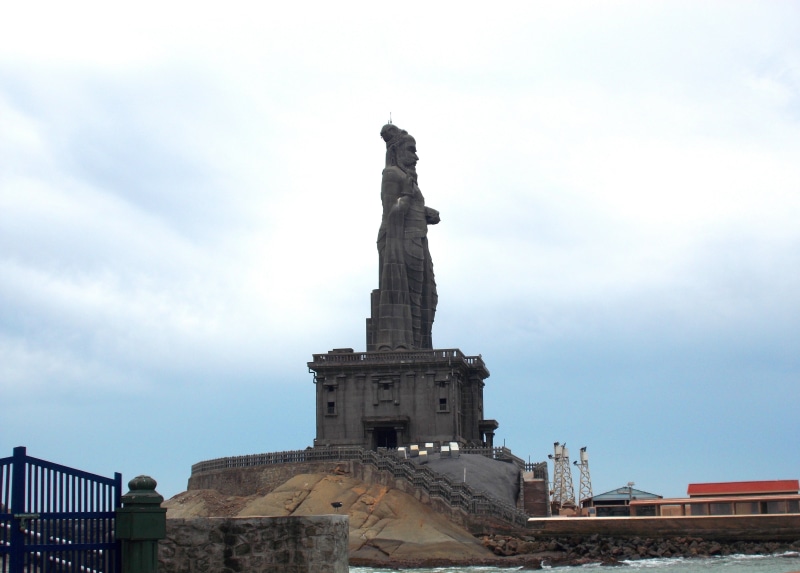 travel destinations, sky, place of worship, thiruvalluvar statue, architecture, history, kanyakumari, 4K, tourism, nature, cloud - sky, travel, no people