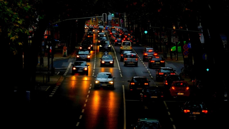 night, street, lamp, cars, mainz, drive, city, evening, europe, darkness, rheinstrasse, dusk, road, germany, 4K, traffic