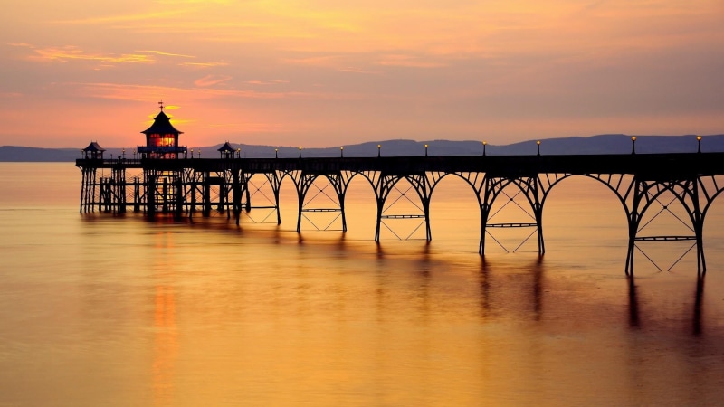 no people, water, dusk, nature, somerset, scenics - nature, bridge - man made structure, reflection, connection, tranquility, sky, shore, united kingdom