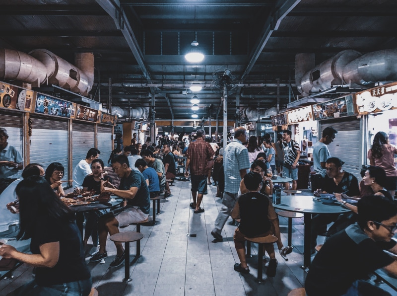 table, bbq, cafe, eating, ceiling, 4K, sitting, restaurant, classroom, architecture, underground, illuminated, large group of people, seat, men, tables