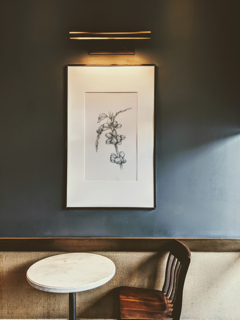 wall - building feature, art, light, frame, cafe, restaurant, art and craft, food and drink, 4720 sweetwater blvd, furniture, decor, absence, wood - material