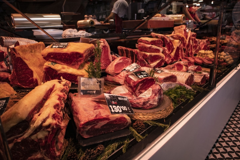 retail, still life, teen, text, shelf, no people, meat, high angle view, food, shop, variation, butcher shop, display cabinet, female, food and drink, supermarket