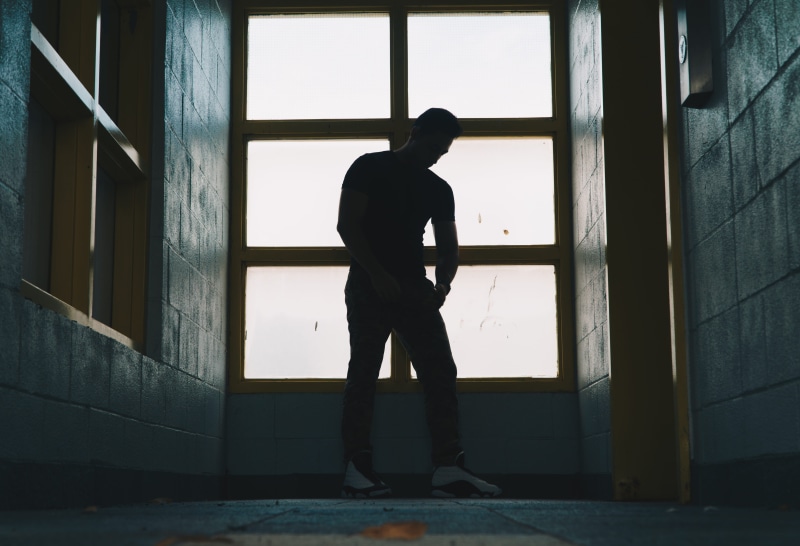 lifestyles, photo, window light, man, day, glass - material, indoors, silhoutte, indoor, door, windsor, near, glass, standing, 5K, male, urban, rear view