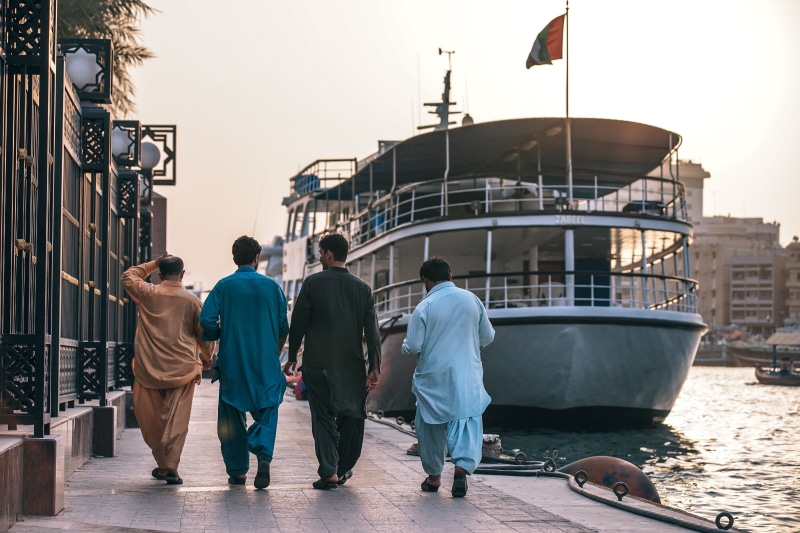 arab, human, full length, arabia, real people, nautical vessel, mode of transportation, standing, friends, employee, near, street, arabic, rear view, outdoors