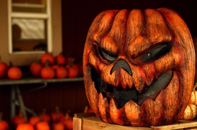 fall, halloween, focus on foreground, celebration, no people, indoors, holiday - event, healthy eating, decor, focus, pumpkin, lantern, table, horror, food and drink