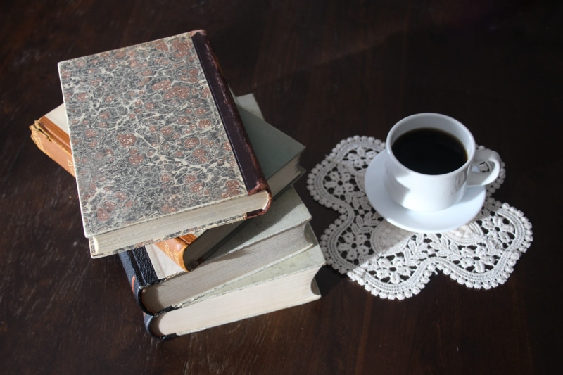 coffee, hot drink, information, learning, filled, school, antique, library books, drink, coffee cup, non-alcoholic beverage, old, piled, vintage, old book