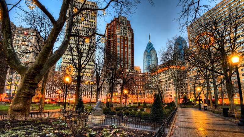 building, plant, illuminated, outdoors, place of worship, lighting equipment, skyscraper, bare tree, sky, no people, usa, tree, religion, park, building exterior