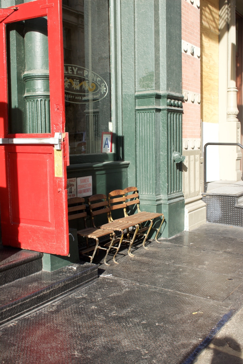 architecture, united states, flagstone, storefront, sitting, street, home decor, 5K, banister, no people, soho, in a row, red, restaurant, chair, city