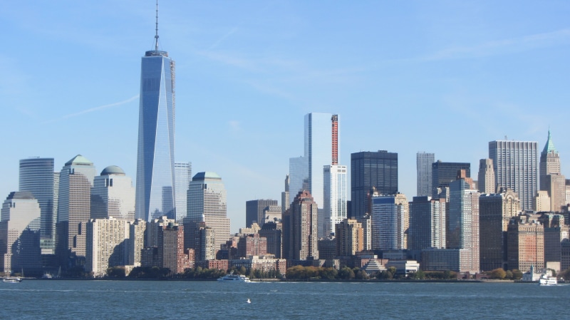 sky, ny, spire, water, built structure, big apple, panorama, outdoors, modern, landscape, urban skyline, building, cityscape, usa, travel destinations