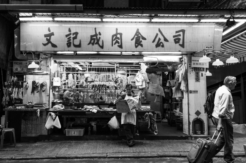 communication, urban, small business, time, store, walking, travel, break, text, people, streetscape, suitcase, trolley, man, 1080P, occupation, bag, street