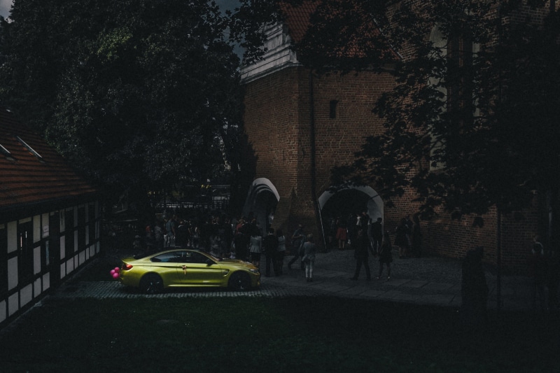 2K, building exterior, vintage, travel, traffic, street, Poland, town, night, tenement house, buildings, city Life, mode of transport, car, motor vehicle