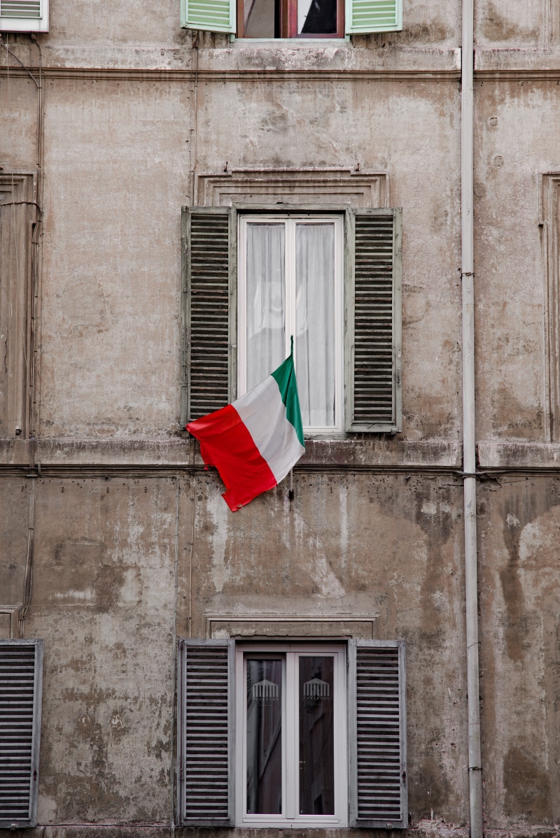 italian, europe, built structure, rome, 5K, low angle view, red, building exterior, flag, ancient, wall - building feature, pride, old, emotion, house
