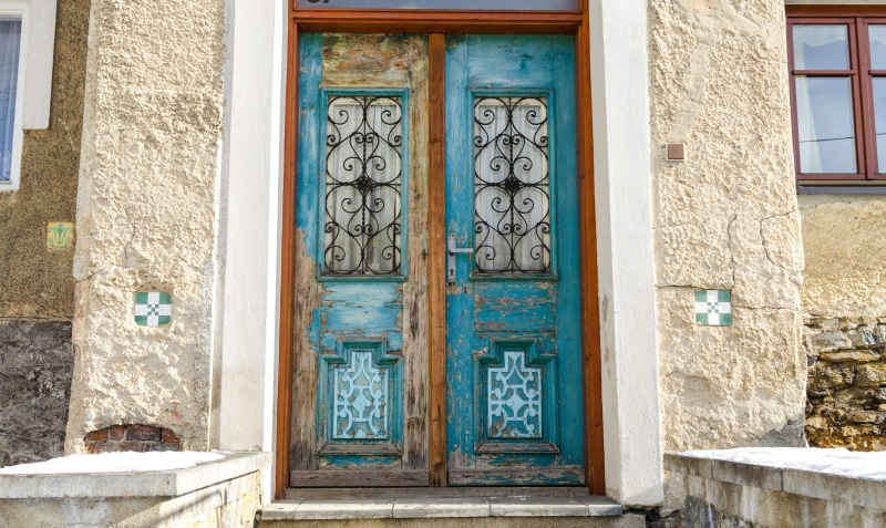 building exterior, security, light, entrance, estate, safety, outdoors, stone wall, old, interior, luxury, weathered, background, residence, doorway, wood