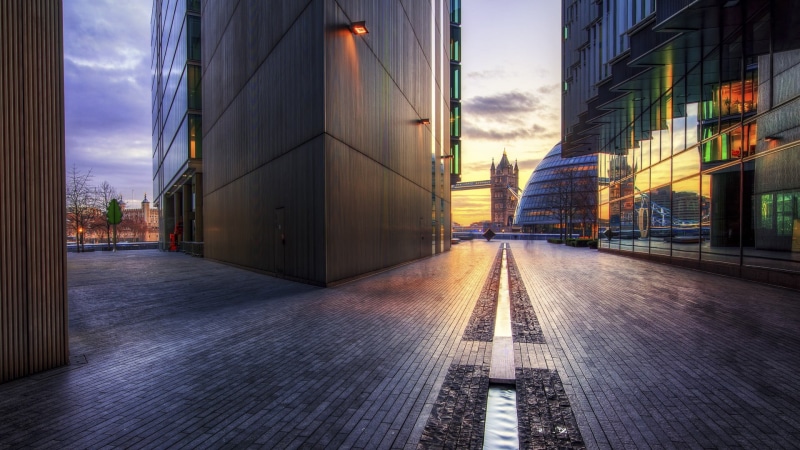 outdoors, building, glass, no people, London, road, sunset, nature, England, sky, built structure, building exterior, the way forward, city, office, transportation