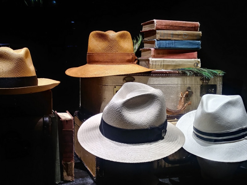 4K, shopping, personal accessory, indoors, variation, still life, hat, accessories, black background, choice, market, store, style, clothing, no people