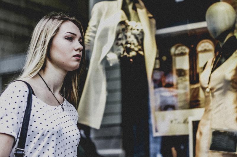 clothing, shopping, portrait, 5K, woman, storefront, store, teenager, looking, beside, boutique, fashion, glass, retail display, indoors, skin, female