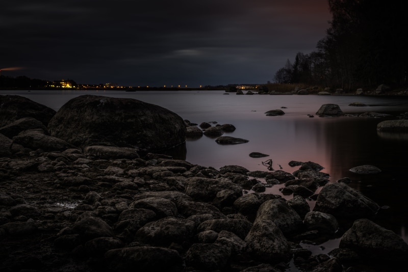 near, water, rock - Object, lake, nikon  d600, dusk, langinkoski, nature, 5K, morning, Rocks, photography, city  lights, long Exposure, beach, landscape