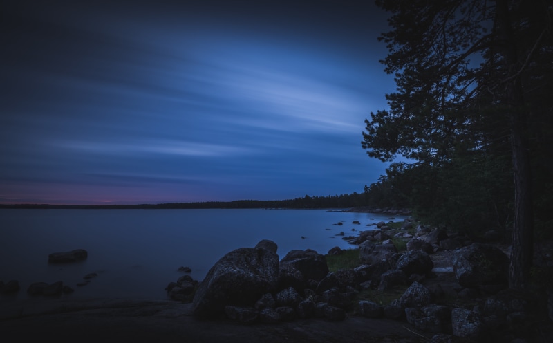 35mm, 5K, nikkor, lake, LE, forest, photo, rocks, sky, clouds, Night, reflection, evening, sunset, shoreline, tree, nature, landscape, nikon  d600