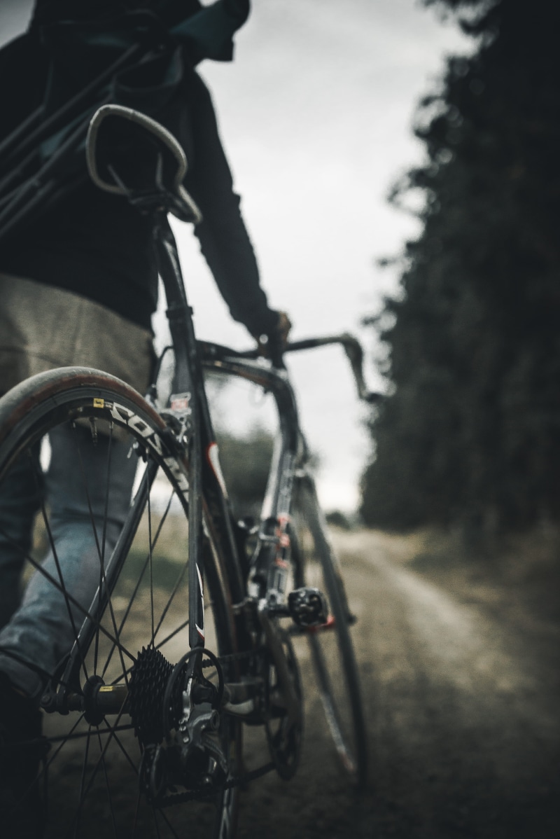 bike, land vehicle, person, trees, man, bokeh, bicycle, wheel, photography, grass, tree, selective, bokehlicious, no people, selective focus, guy, parking