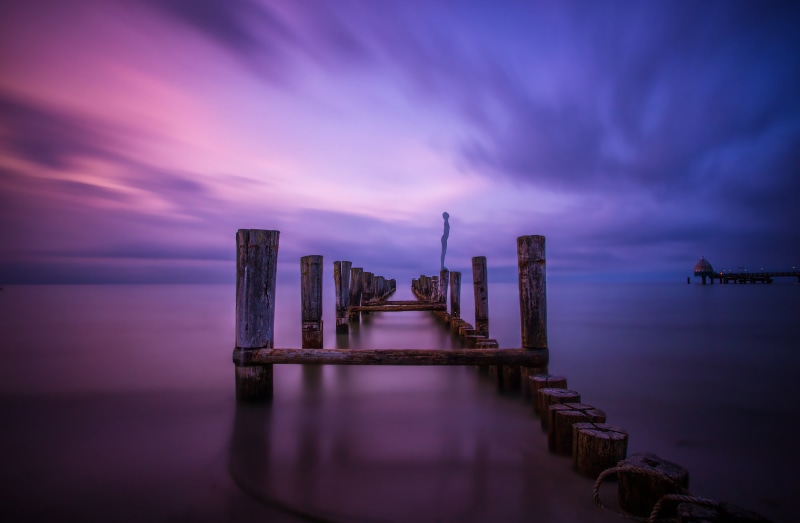 Baltic Sea, Colors, dock, wood, shot, nature, Ostsee, clouds, Wass, water, long exposure, beams, Natur, time, seascape, person, Strand, Zingst, sky, sunset
