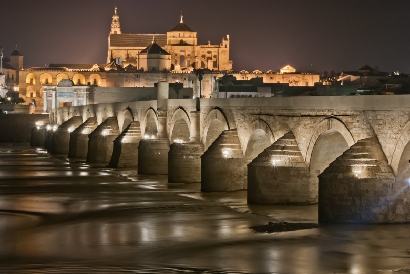 Andalucia, photo, Puente Romano, europe, bridge - Man Made Structure, night time, concrete, building, history, architecture, Cordoba, dock, river, famous Place