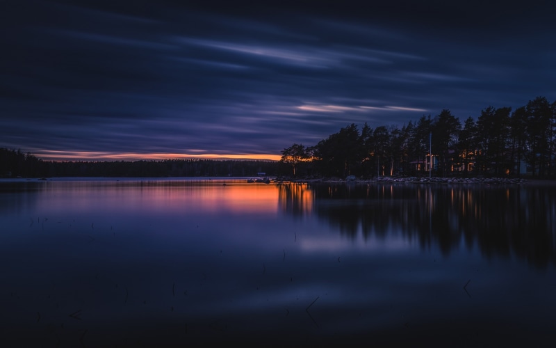 reflection lake, landscape, nature, 2K, idyllic, lake, clouds, night, outdoors, tree, plant, remote, reflection, no people, tranquil scene, sky, water