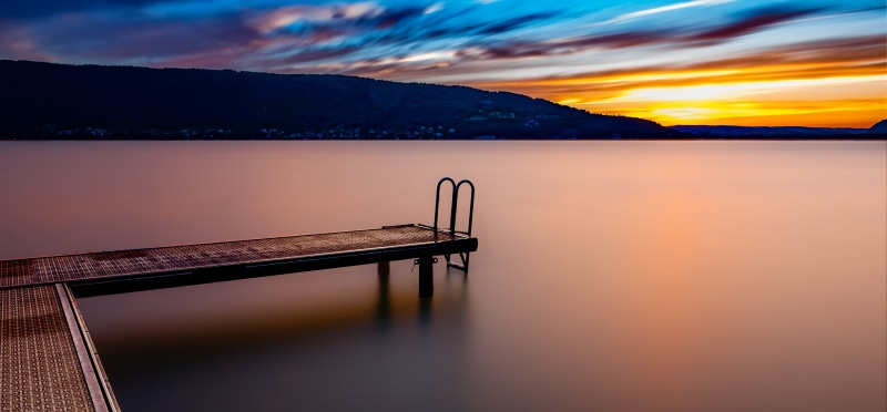 tranquil Scene, sky, Annecy, golden, nature, jetty, landscape, sunset, mountain, hour, photo, golden hour, wood - Material, lake, water, no People, pier