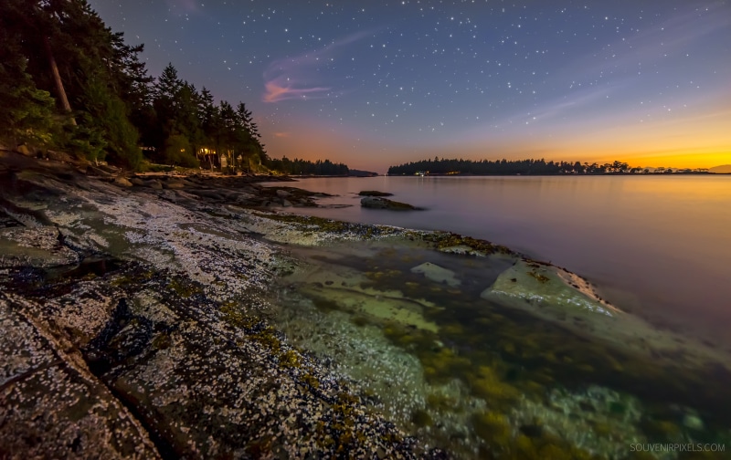 Destination, Wide Angle, Outside, Rocks, Calm, nighttime, Landscape, Canada, body of water, Galiano Island, Outdoor, British Columbia, Shore, Travel, Nature