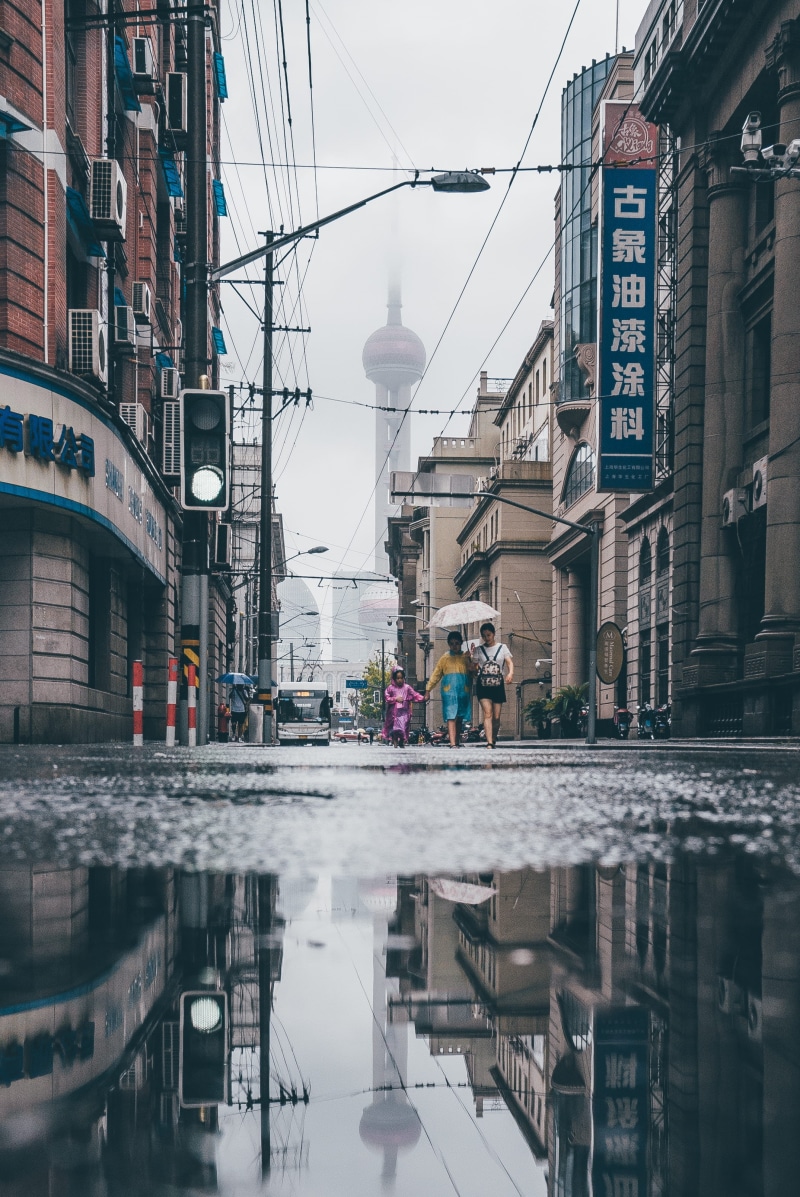 urban Scene, travel Destinations, puddle, building Exterior, city, 2K, reflected, street, china, tower, cultures, winter, water, new York City, house