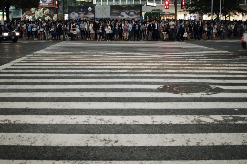 street, intersection, road, japan, real people, architecture, symbol, tokyo, marking, crowd, zebra crossing, city life, city, crossing, group of people