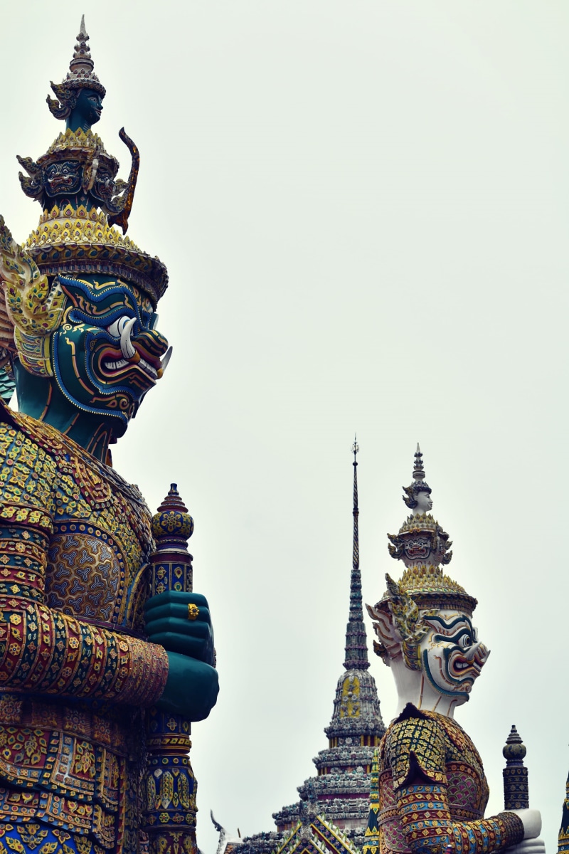 creativity, sculpture, ornate, thailand, sky, spirituality, demon - fictional character, aisa, statue, low angle view, human representation, no people
