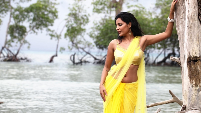 anand, yellow, saree, 2K, priya, 2880x1620, priya anand, wearing