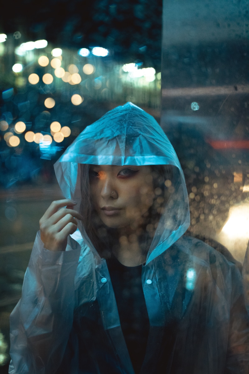 transparent, illuminated, contemplation, window, front view, woman, beautiful, casual clothing, real people, young adult, glass - material, 5K, standing