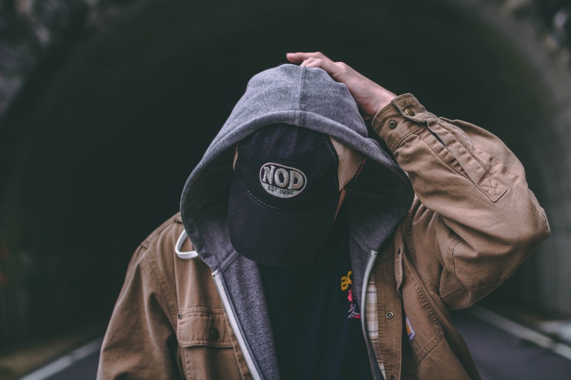 hooded shirt, coat, front view, casual clothing, leather, warm clothing, helmet, daytime, sweater, one person, wearing, leisure activity, men, headshot