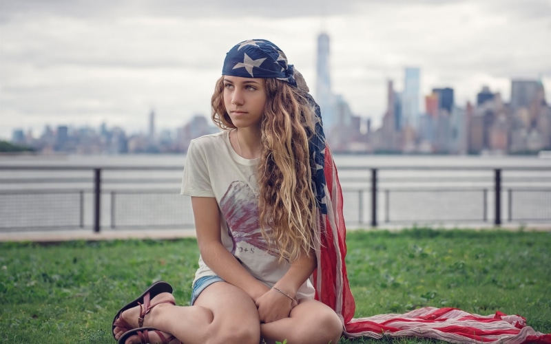 American, women, pink, crew, New, shirt, s, 1080P, white, USA, t, neck, York, Girl
