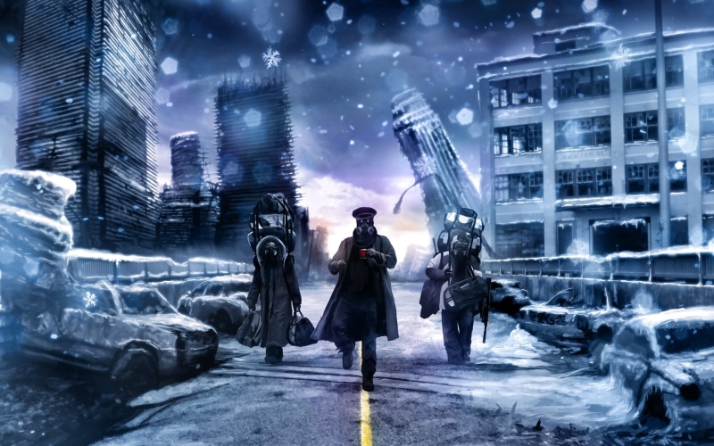 security, city life, winter, night, illuminated, adult, full length, uniform, skyscraper, one person, architecture, game, city, 1080P, holding, illustration