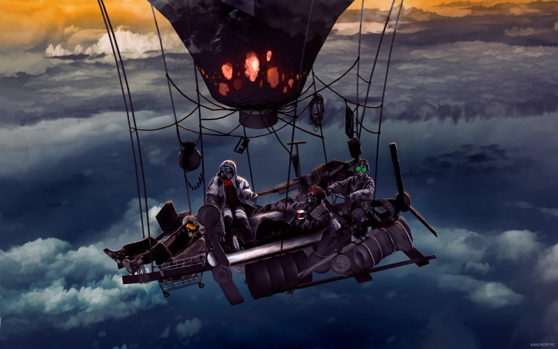 lifestyles, Romantically Apocalyptic , two people, science fiction, gray, cloud - sky, nature, men, Vitaly S Alexius, fire, air, flying, water
