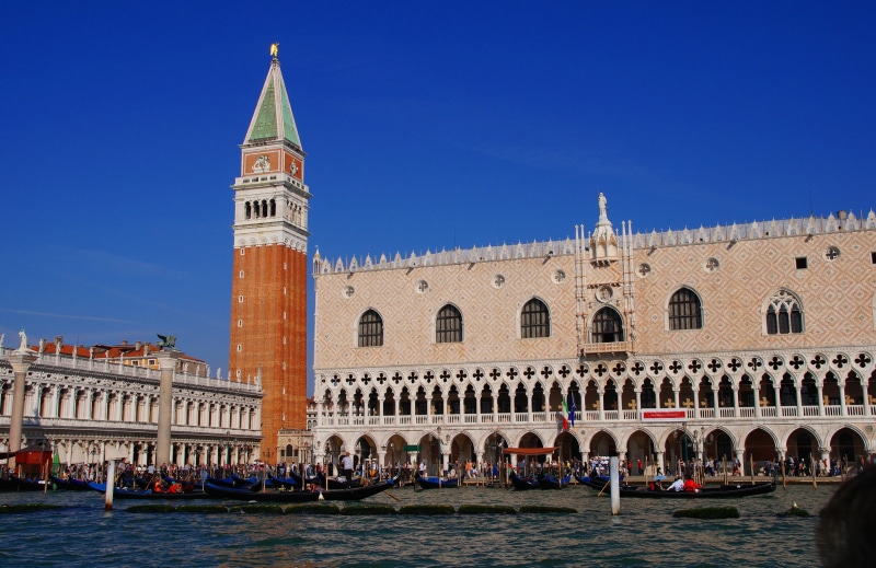 built structure, transportation, venice - Italy, group of people, passenger craft, campanile, lagoon, sky, water, mode of transportation, markus tower