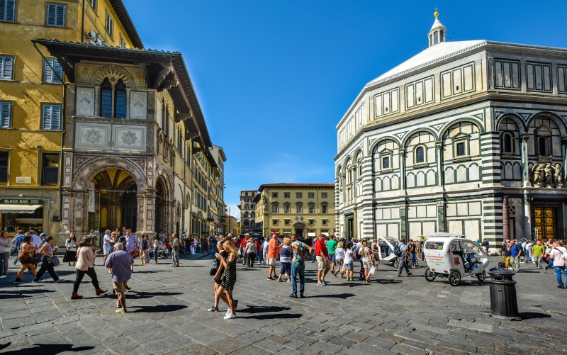 daytime, outdoors, building exterior, people, blue, sky, place of worship, florence, cathedral, dome, tourists, city life, architecture, travel, summer