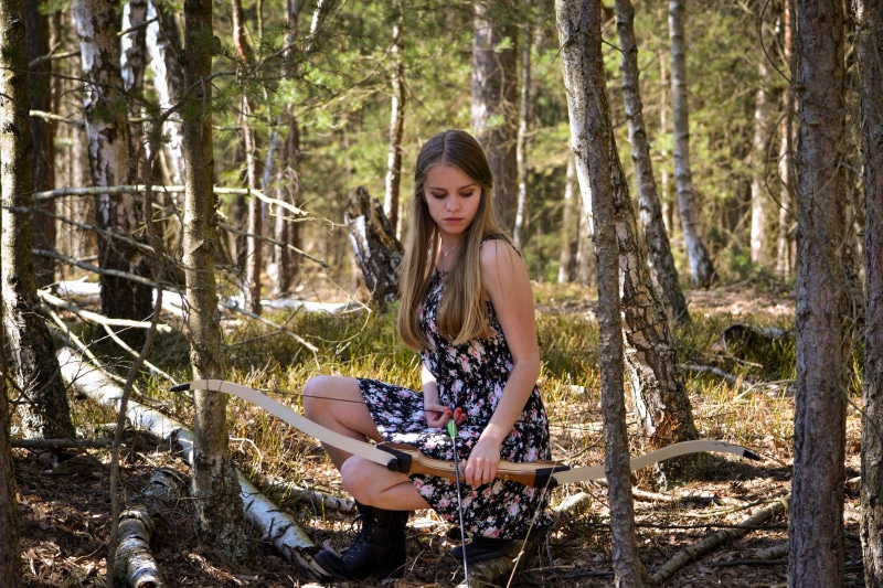 woodland, casual clothing, outdoors, bow, teenager, lifestyles, daytime, hairstyle, front view, woman, young, wearing, dress, girl, land, white, beautiful woman